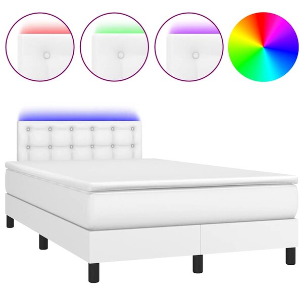 Krevet box spring s madracem LED bijeli 120x190 cm umjetna koža - Bijela / 120 x 190 cm