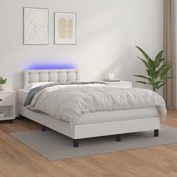 Krevet box spring s madracem LED bijeli 120x190 cm umjetna koža - Bijela / 120 x 190 cm