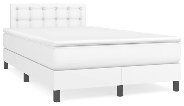 Krevet box spring s madracem LED bijeli 120x190 cm umjetna koža - Bijela / 120 x 190 cm