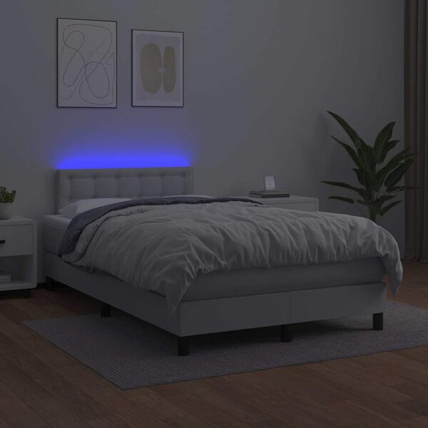 Krevet box spring s madracem LED bijeli 120x190 cm umjetna koža - Bijela / 120 x 190 cm