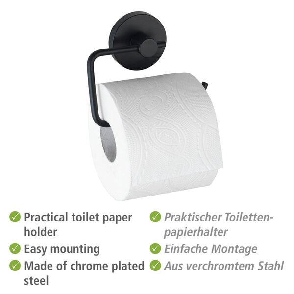 Crni držač za toalet papir Wenko Vacuum-Loc® Milazzo