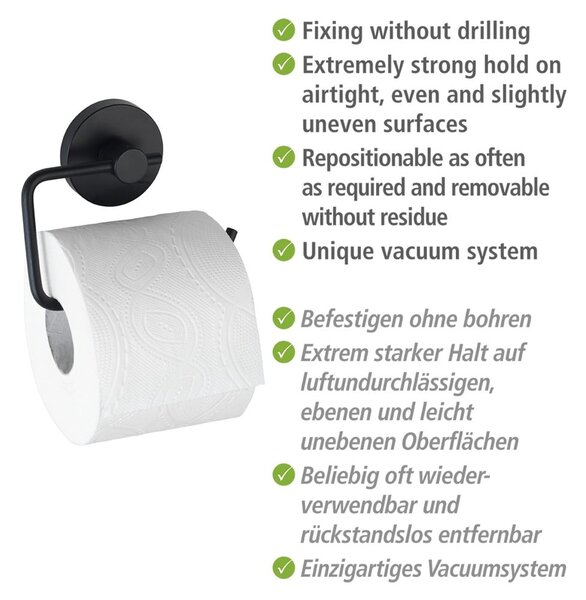 Crni držač za toalet papir Wenko Vacuum-Loc® Milazzo