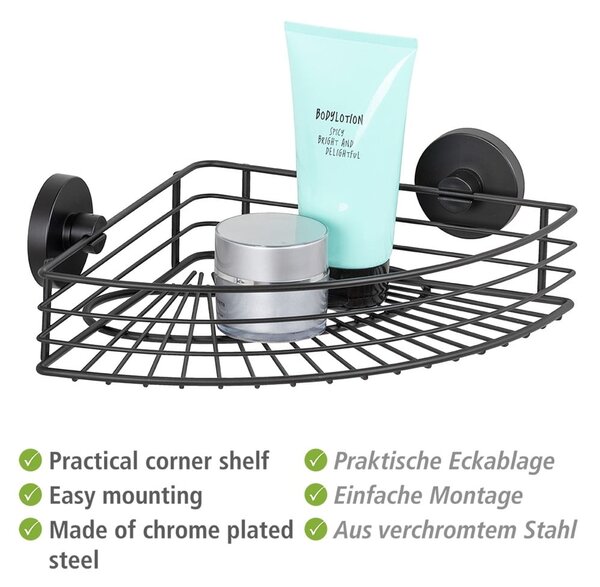 Crna kutna polica za kupaonicu Wenko Vacuum-Loc® Bari