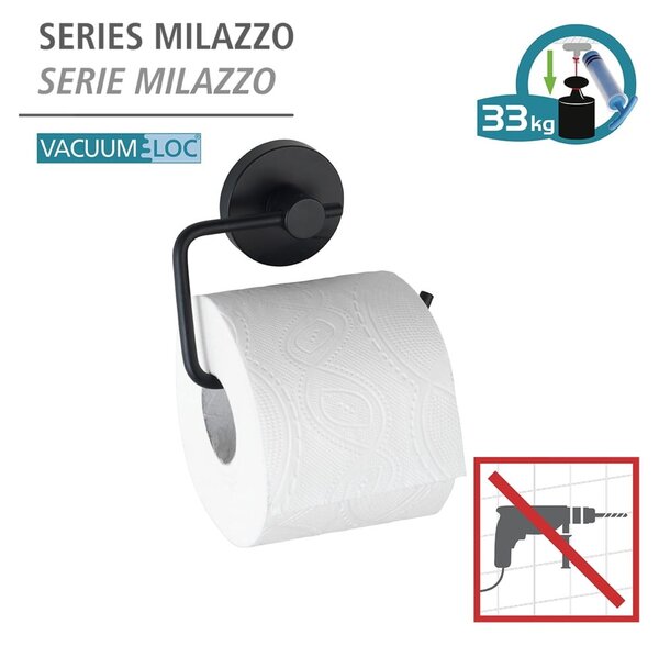 Crni držač za toalet papir Wenko Vacuum-Loc® Milazzo