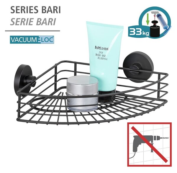 Crna kutna polica za kupaonicu Wenko Vacuum-Loc® Bari