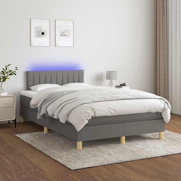 Krevet box spring s madracem LED tamnosivi 120 x 190 cm tkanina - Siva / 120 x 190 cm