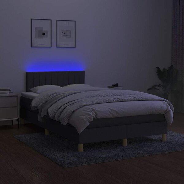 Krevet box spring s madracem LED tamnosivi 120 x 190 cm tkanina - Siva / 120 x 190 cm