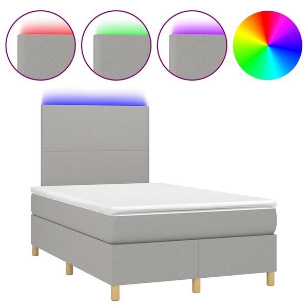 Krevet s oprugama i madracem LED svjetlosivi 120x190 cm tkanina - Siva / 120 x 190 cm