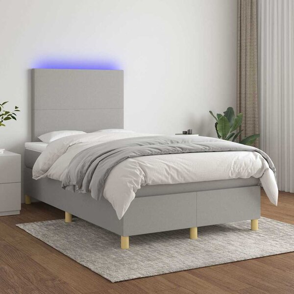 Krevet s oprugama i madracem LED svjetlosivi 120x190 cm tkanina - Siva / 120 x 190 cm