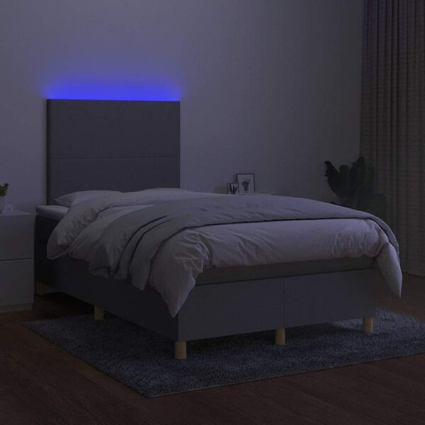 Krevet s oprugama i madracem LED svjetlosivi 120x190 cm tkanina - Siva / 120 x 190 cm