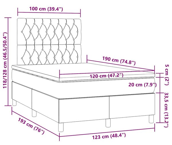 Krevet s oprugama i madracem svjetlosivi 120x190 cm baršunasti - Siva / 120 x 190 cm