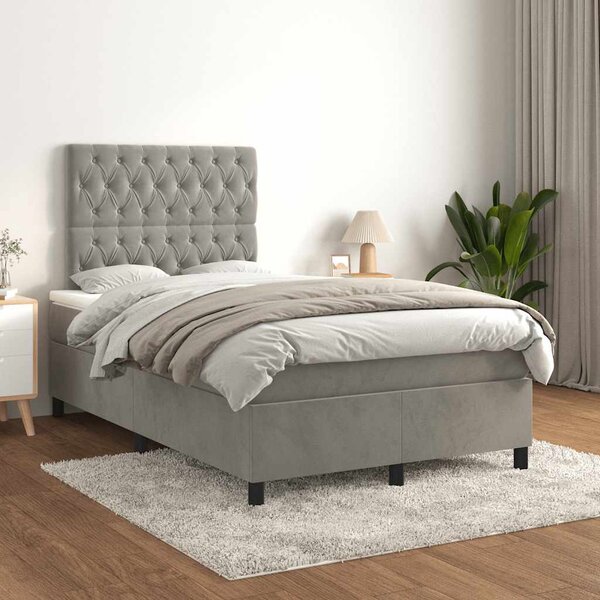 Krevet s oprugama i madracem svjetlosivi 120x190 cm baršunasti - Siva / 120 x 190 cm