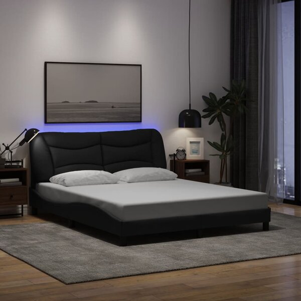 Okvir kreveta s LED-om bez madraca Hvar crni 160x200 cm od tkanine - Crna / 160 x 200 cm
