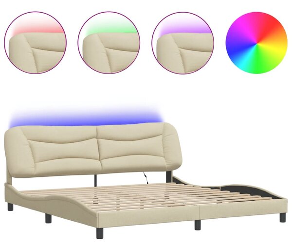 Okvir kreveta s LED-om bez madraca Hvar krem 200 x 200 cm od tkanine - Krema / 200 x 200 cm