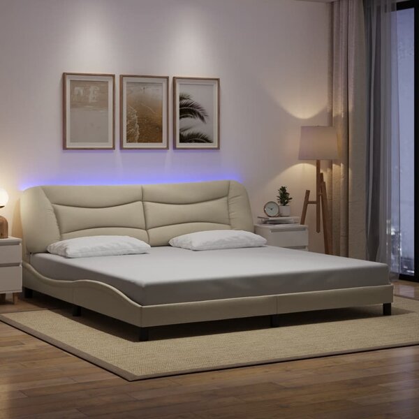 Okvir kreveta s LED-om bez madraca Hvar krem 200 x 200 cm od tkanine - Krema / 200 x 200 cm