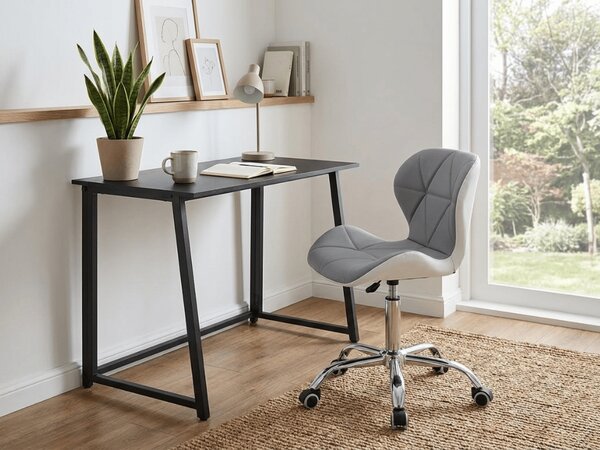Set za radnu sobu ZARIMO stol 80x40 cm, crna + stolica AVOLA od eko kože, sivo-bijela