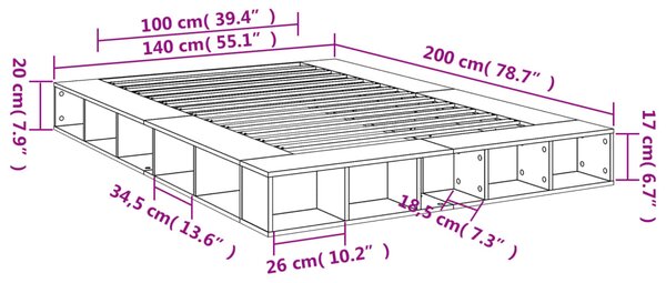 Okvir kreveta siva boja hrasta 140 x 200 cm konstruirano drvo - Siva / 140 x 200 cm