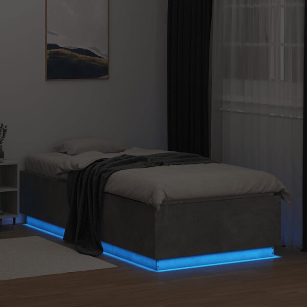 Okvir kreveta s LED svjetlima boja betona 100 x 200 cm drveni - Siva / 100 x 200 cm