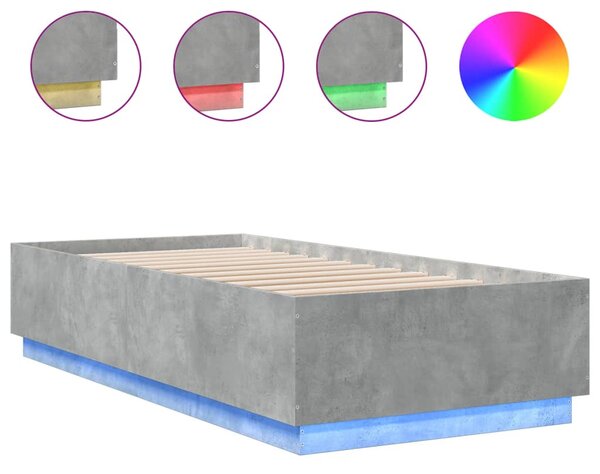 Okvir kreveta s LED svjetlima boja betona 100 x 200 cm drveni - Siva / 100 x 200 cm