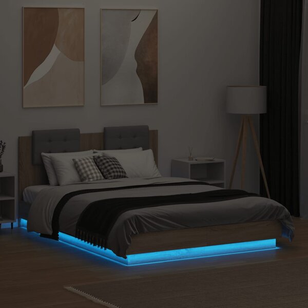 Okvir kreveta s uzglavljem LED boja hrasta sonome 120 x 190 cm - Smeđa / 120 x 190 cm