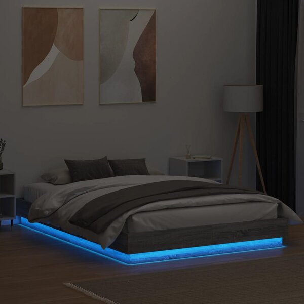 Okvir kreveta s LED svjetlima siva boja hrasta 150 x 200 cm - Siva / 150 x 200 cm
