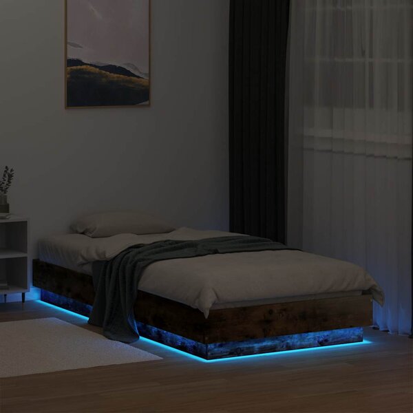 Okvir kreveta s LED svjetlima dimljena boja hrasta 75 x 190 cm - Smeđa / 75 x 190 cm