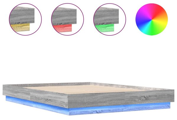 Okvir kreveta s LED svjetlima siva boja hrasta 150 x 200 cm - Siva / 150 x 200 cm