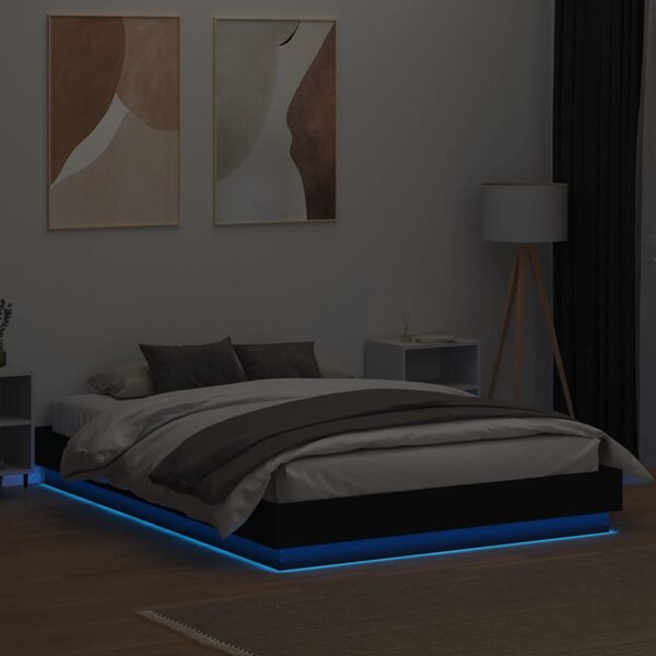 Okvir kreveta s LED svjetlima crni 150 x 200 cm - Crna / 150 x 200 cm