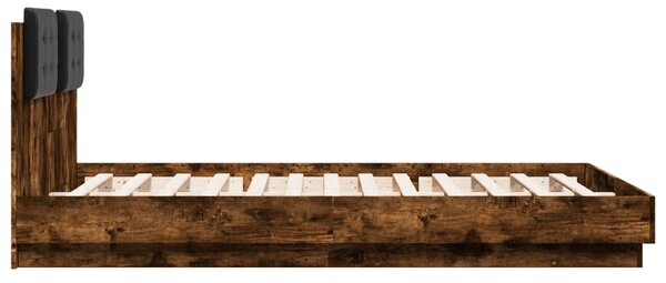 Okvir kreveta s uzglavljem LED boja dimljenog hrasta 140x200 cm - Smeđa / 140 x 200 cm