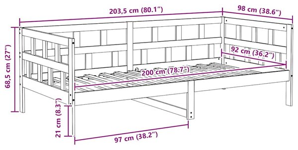 Dnevni krevet bez madraca voštano smeđi 90 x 200 cm od borovine - Smeđa / 90 x 200 cm