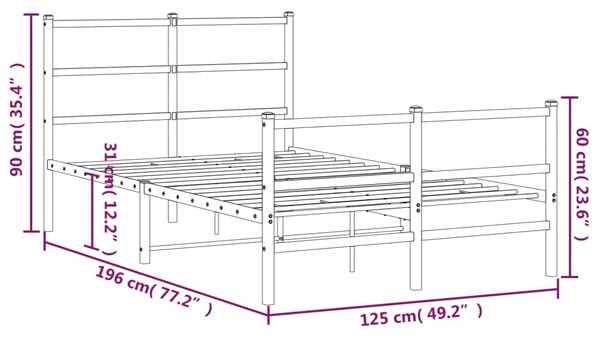 Metalni okvir kreveta s uzglavljem i podnožjem crni 120x190 cm - Crna / 120 x 190 cm