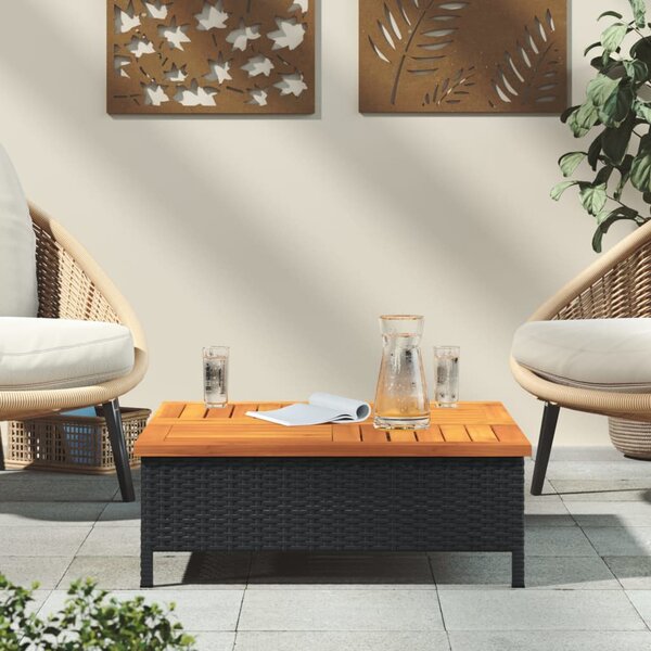 Vrtni stol crni 70 x 70 x 25 cm od ratana i bagremovog drva - Crna / N/A
