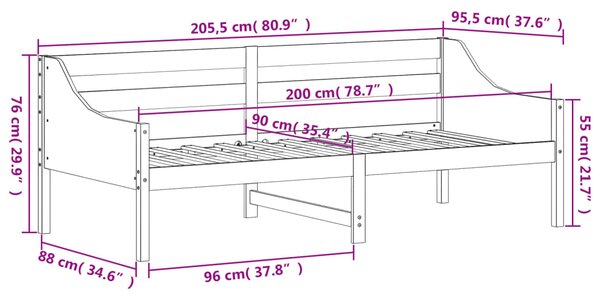 Dnevni krevet bez madraca 90 x 200 cm od masivne borovine - Smeđa / 90 x 200 cm