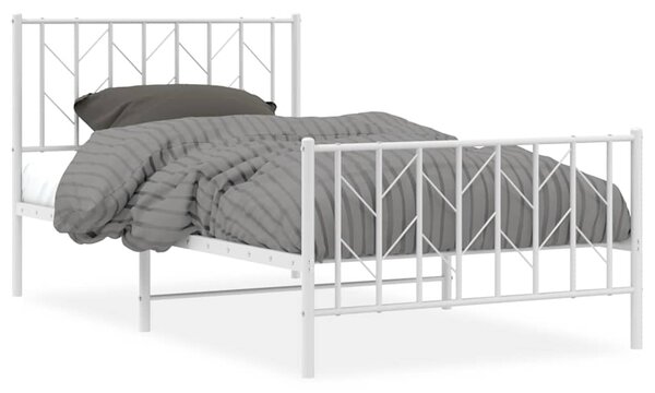 Metalni okvir kreveta s uzglavljem i podnožjem bijeli 100x200cm - Bijela / 100 x 200 cm