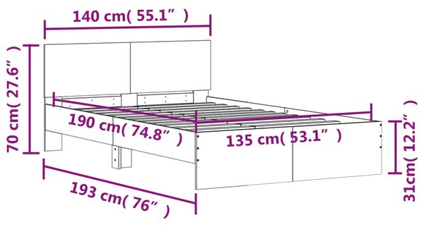 Okvir kreveta s uzglavljem boja dimljenog hrasta 135x190 cm - Smeđa / 135 x 190 cm