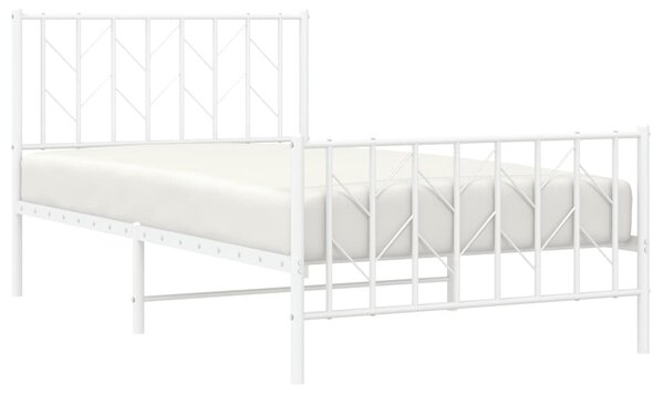 Metalni okvir kreveta s uzglavljem i podnožjem bijeli 100x200cm - Bijela / 100 x 200 cm
