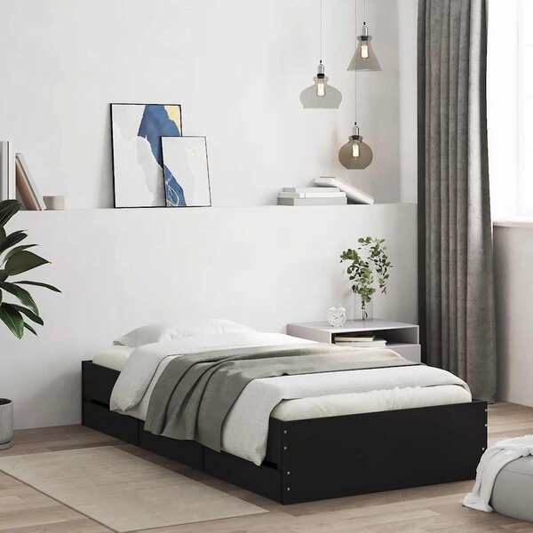 Okvir kreveta s ladicama crni 90 x 190 cm konstruirano drvo - Crna / 90 x 190 cm