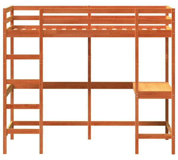 Krevet na kat s radnim stolom voštano smeđi 90x200 cm borovina - Smeđa / 90 x 200 cm