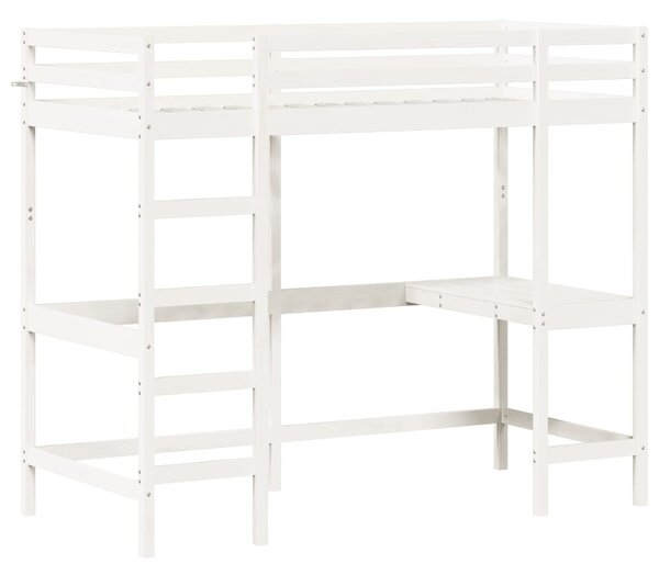 Krevet na kat s radnim stolom bijeli 90 x 200 cm od borovine - Bijela / 90 x 200 cm