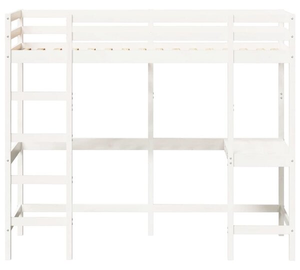 Krevet na kat s radnim stolom bijeli 90 x 200 cm od borovine - Bijela / 90 x 200 cm