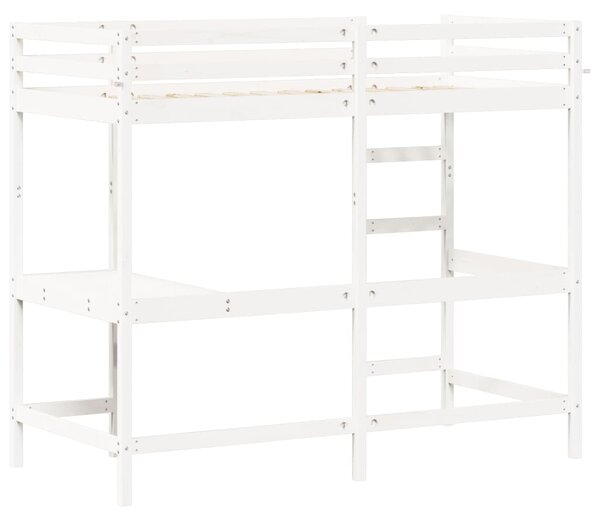 Krevet na kat s radnim stolom bijeli 90 x 200 cm od borovine - Bijela / 90 x 200 cm