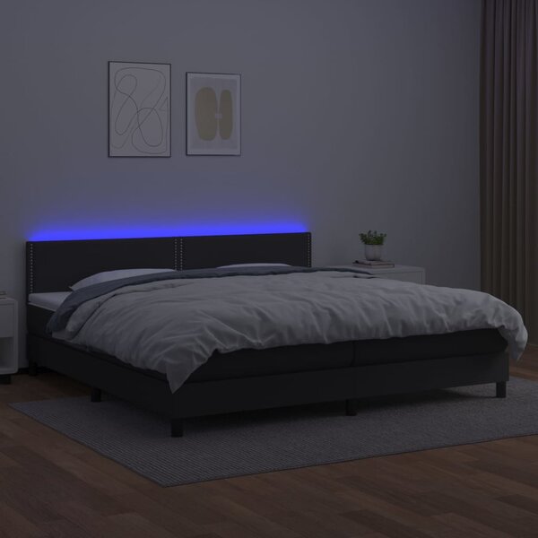 Krevet box spring s madracem LED crni 200x200cm od umjetne kože - Crna / 200 x 200 cm