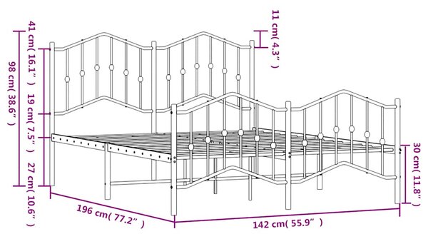 Metalni okvir kreveta s uzglavljem i podnožjem crni 135x190 cm - Crna / 135 x 190 cm