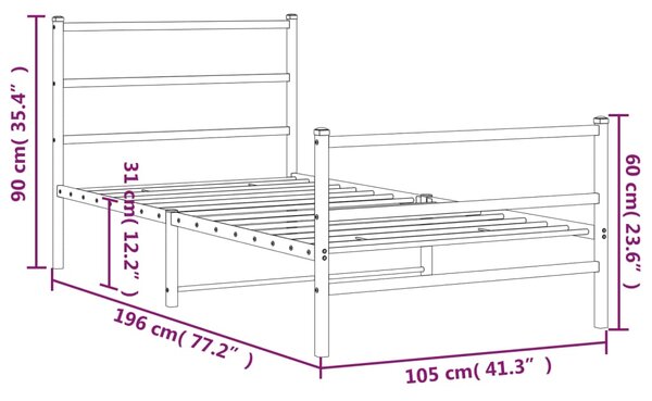 Metalni okvir kreveta s uzglavljem i podnožjem crni 100x190 cm - Crna / 100 x 190 cm