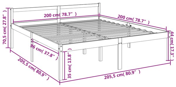 Krevet za starije osobe 200 x 200 cm od masivne borovine - Smeđa / 200 x 200 cm