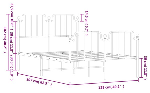 Metalni okvir kreveta s uzglavljem i podnožjem crni 120x200 cm - Crna / 120 x 200 cm