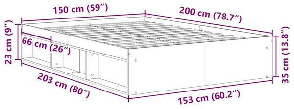 Okvir kreveta siva boja betona 150 x 200 cm veliki bračni - Siva / 150 x 200 cm