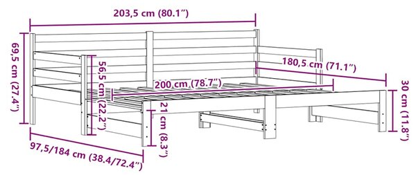 Dnevni krevet na razvlačenje 90 x 200 cm od masivne borovine - Smeđa / 90 x 200 cm
