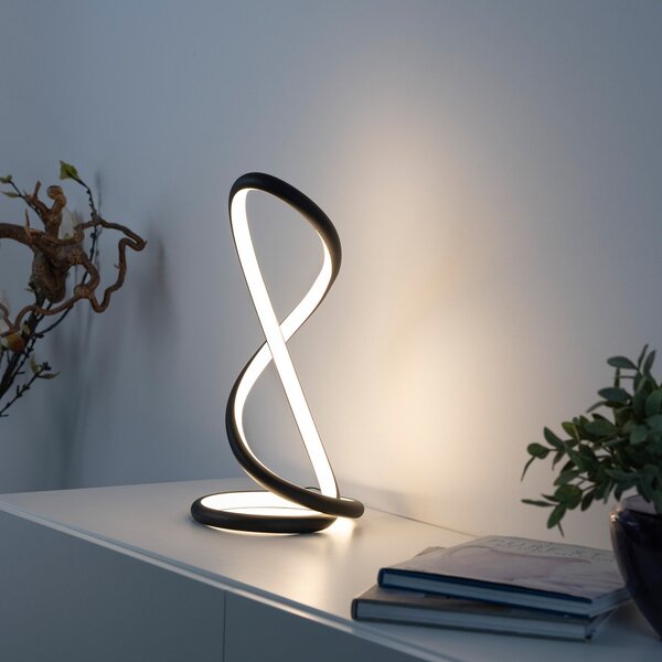 Paul Neuhaus LED stolna lampa Twist, crna, visina 42 cm, prigušiva, Crno, spavaća soba, Aluminij