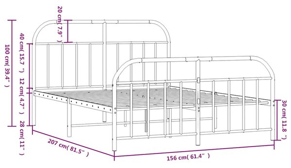 Metalni okvir kreveta uzglavlje i podnožje crni 150x200 cm - Crna / 150 x 200 cm